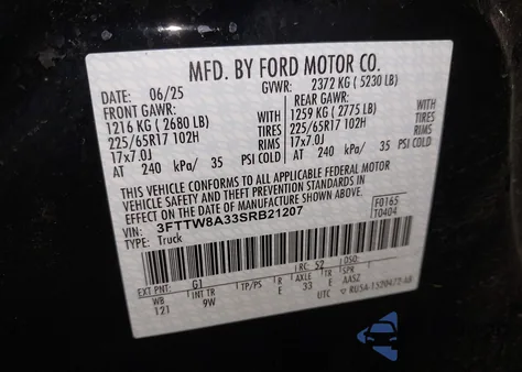 2025 Ford Maverick Xl из США, поврежденный, VIN 3FTTW8A33SRB21207